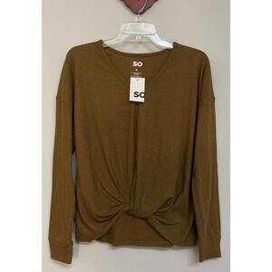 SO Womens Medium Brown Ribbed Vneck Wrap Style Long-Sleeved Blouse NWT! A3925